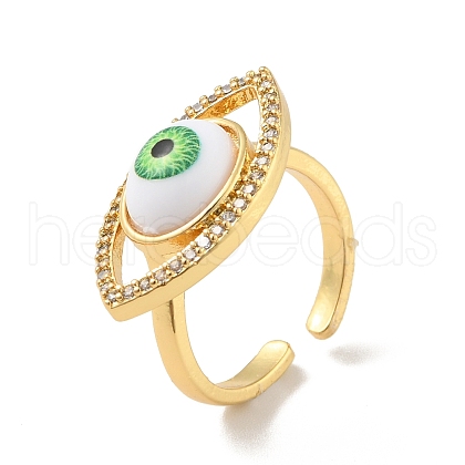 Cubic Zirconia Horse Eye Open Cuff Ring with Acrylic RJEW-B042-02G-03-1