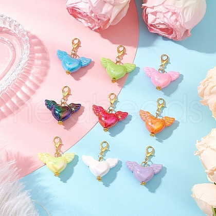 Heart & Wing Opaque Acrylic Pendant Decorations HJEW-JM03301-1
