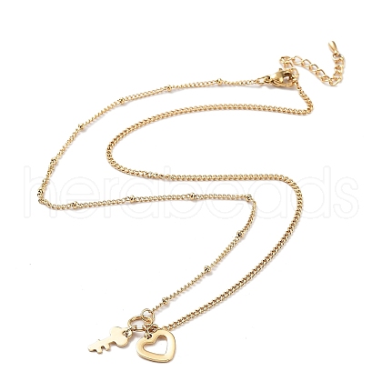 Heart and Key Pendant Necklaces NJEW-Q335-05A-G-1