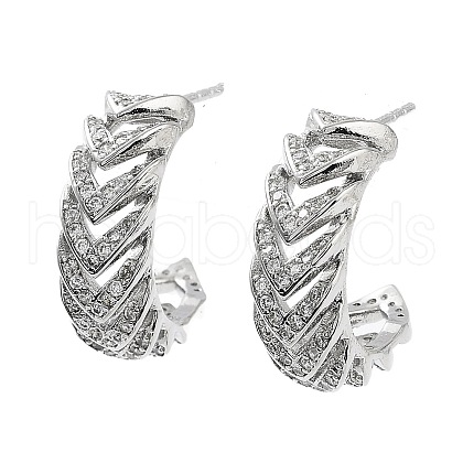 Letter C Rack Plating Brass Micro Pave Clear Cubic Zirconia Stud Earrings for Women KK-Z038-13P-1