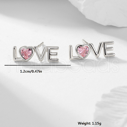 Romantic Valentine's Day S925 Sterling Silver Pink Cubic Zirconia Stud Earrings RW2928-2-1