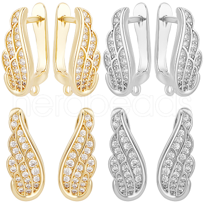 Beebeecraft 4 Pairs 2 Colors Rack Plating Brass Micro Pave Cubic Zirconia Hoop Earring Findings with Latch Back Closure KK-BBC0015-60-1