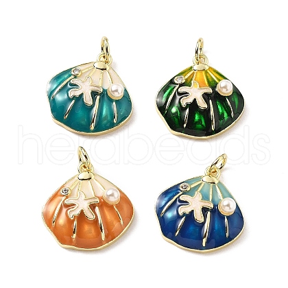 Brass Micro Pave Cubic Zirconia Pendants with Enamel and ABS Imitation Pearl KK-Z114-16G-1