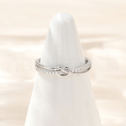 925 Sterling Silver Micro Pave Clear Cubic Zirconia Adjustable Finger Rings for Women RJEW-G351-01P-1