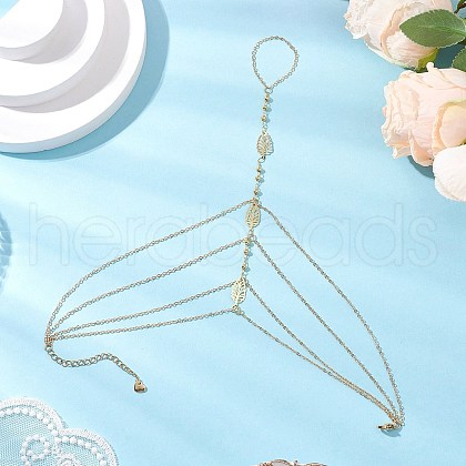 Leaf 304 Stainless Steel Multi Layered Link ChainToe Ring Anklets for Women AJEW-AN00666-1
