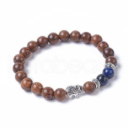 Dyed Wood Round Beads Stretch Bracelets BJEW-JB04839-06-1