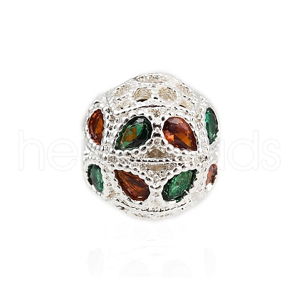 Hollow Rack Plating Brass Colorful Cubic Zirconia Beads KK-L236-14S-1