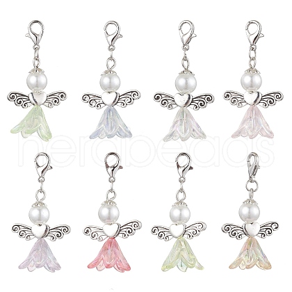 8Pcs 8 Colors Wedding Season Angel Glass Pearl & Acrylic Pendant Decorations HJEW-JM01924-01-1