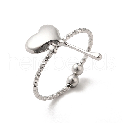 Non-Tarnish 304 Stainless Steel Heart Open Cuff Rings for Women RJEW-H136-03P-1
