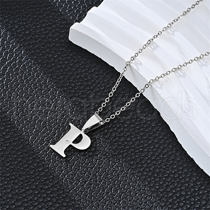 201 Stainless Steel Crystal Rhinestone Initial Pendant Necklaces FS-WG28760-10-1