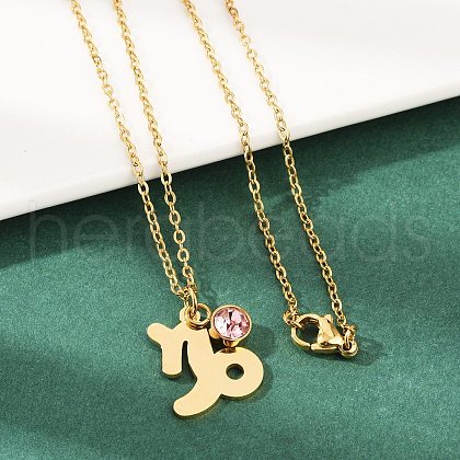 304 Stainless Steel Glass Drill Birth Stone Constellation Pendant Necklaces STAS-D305-08G-J-1