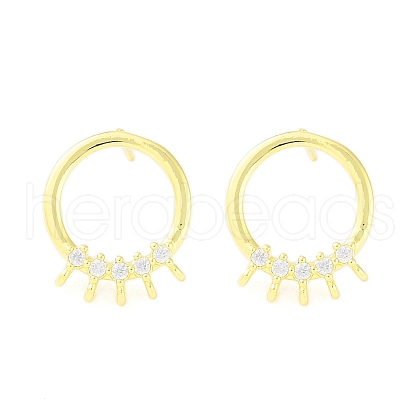 Brass Pave Clear Cubic Zirconia Stud Earring Findings KK-F875-07G-1