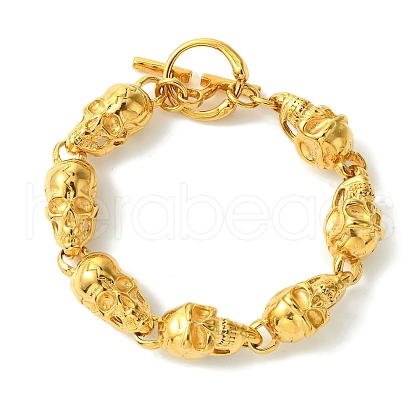 Halloween PVD Vacuum Plating 304 Stainless Steel Skull Link Chain Bracelets for Women Men BJEW-L461-02G-01-1