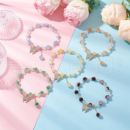 5Pcs Crackle Imitation Jade Glass & Transparent Glass Beaded Stretch Bracelets BJEW-JB11859-1