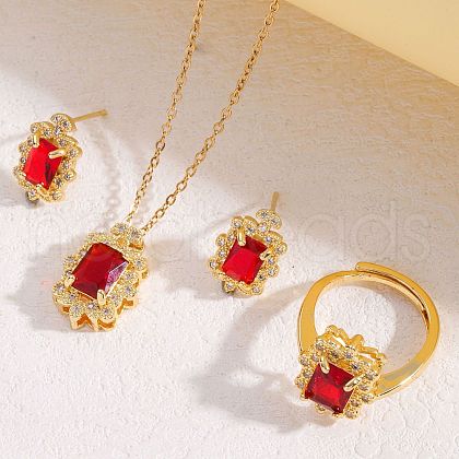 Rectangle Brass Micro Pave Cubic Zirconia Stud Earrings & Necklaces & Rings FS-WG5AAF4-06-1