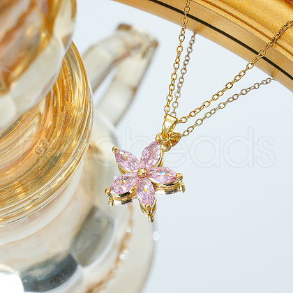Plum Blossom Flower Brass Cubic Zirconia Pendant Necklaces for Women FS-WG57E4E-01-1
