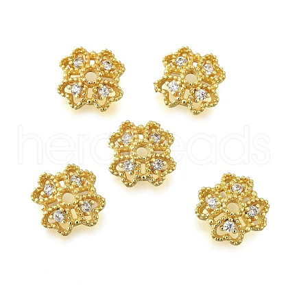 Flower Brass Micro Pave Cubic Zirconia Bead Caps KK-K300-01D-G-1