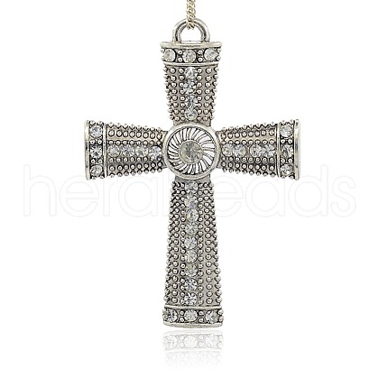 Tibetan Style Alloy Rhinestone Claddagh Cross Big Pendants RB-J128-01AS-1