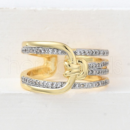 Brass Micro Pave Cubic Zirconia Open Cuff Rings RJEW-D313-11PG-1