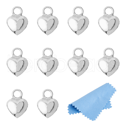 FIBLOOM 10Pcs Heart Shape 925 Sterling Silver Charms STER-FI0001-05-1