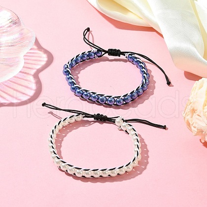 2Pcs ABS Plastic Pearl Beads Bracelets for Women BJEW-JB11353-01-1