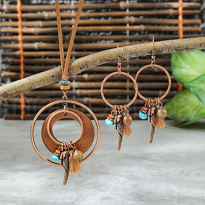 Alloy & Wood & Synthetic Turquoise Jewelry Sets FS-WGA22DA-04-1