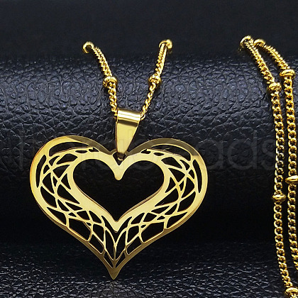 Hollow Out Heart 304 Stainless Steel Pendant Necklaces for Women FS-WG1E05F-02-1