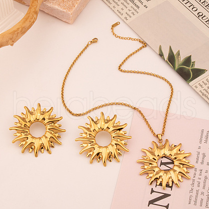 Vintage Stainless Steel Sunflower Stud Earrings & Pendant Necklaces Sets for Women KZ0138-1-1