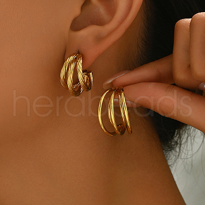 Elegant Stainless Steel Twist Triple C-Shaped Stud Earrings AB3711-1-1
