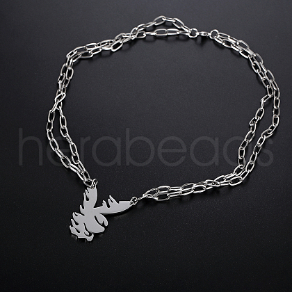 Fashionable Hip-hop Stainless Steel Thorn Rabbit Pendant Necklaces for Women's Daily Wear QJ4694-1