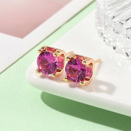 Square Brass Micro Pave Cubic Zirconin Stud Earrings EJEW-D318-03KCG-B-1