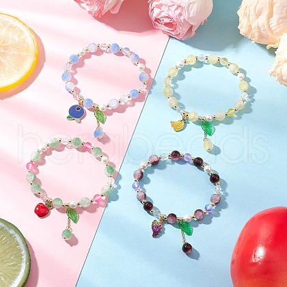 4Pcs Synthetic Moonstone & Glass Round Beaded Stretch Bracelets BJEW-JB11858-1