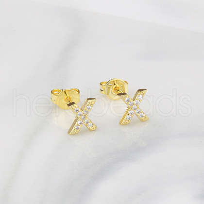 Brass Clear Cubic Zirconia Stud Earrings WGC2A80-24-1