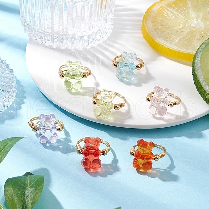 7Pcs Brass Acrylic Finger Rings RJEW-JR00884-1