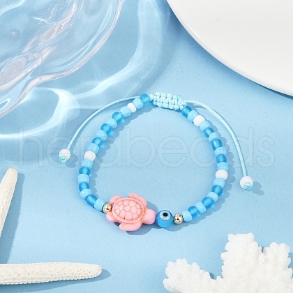 Tortoise Synthetic Turquoise Braided Bead Bracelets for Women BJEW-JB11695-1