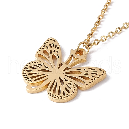 Initial Letter with Butterfly Pendant Necklace NJEW-C026-01G-J-1