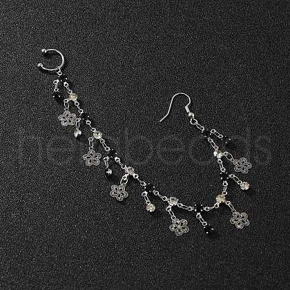 Alloy Jet Rhinestone Clip on Nose Rings with Flower Tassel Chain to Dangle Earrings FS-WGA18AA-01-1