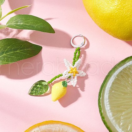 Lemon Flower Resin & Glass Seed Beaded Locking Stitch Markers HJEW-MZ00281-1