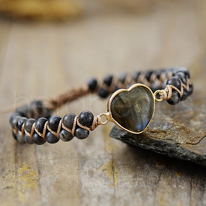 Heart Natural Imperial Jasper Beads Link Bracelets WG1E55C-06-1
