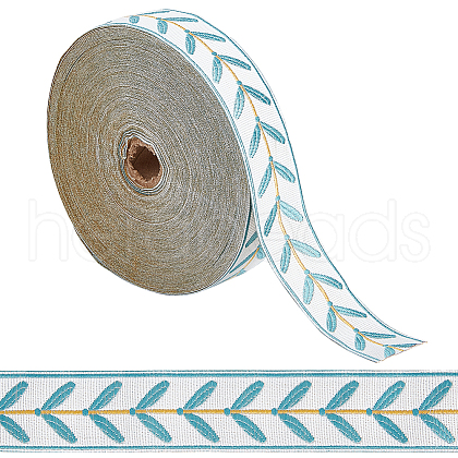 25M Polyester Jacquard Leaf Ribbon OCOR-WH0088-83B-1