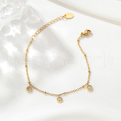 Elegant Stainless Steel Crystal Rhinestone Flat Round Charm Bracelets for Women's Daily Wear HI9580-2-1