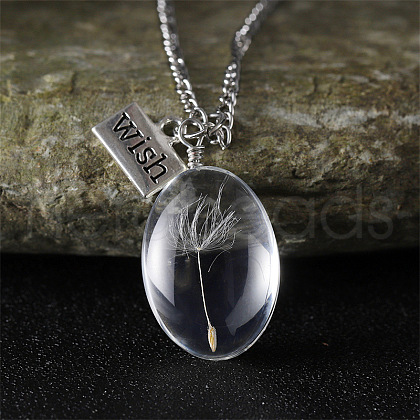 Clear Glass with Dandelion Inside Pendant Necklaces FS-WG96F40-02-1