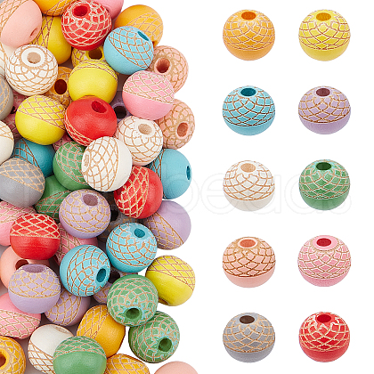   80Pcs 10 Colors Painted Natural Wood Beads WOOD-PH0001-96-1