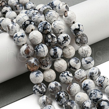 Faceted Natural Fire Crackle Agate Beads Strands G-F447-12mm-J02-1