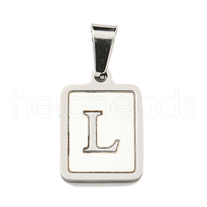 304 Stainless Steel Pave Natural White Shell Pendants STAS-S130-03P-L-1