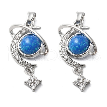 Brass Micro Pave Cubic Zirconia with Resin Pendants KK-Z103-06P-01-1