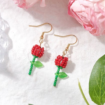 Grade A Round Glass Seed Beads Flower Dangle Earrings EJEW-MZ00451-04-1