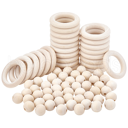 Round/Ring Unfinished Wood Beads PH-WOOD-G003-02-1