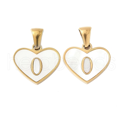 304 Stainless Steel Pave Natural White Shell Heart with Initial Slice Pendants STAS-R168-25G-O-1
