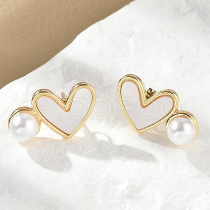 Heart Brass Stud Earrings EJEW-C141-01G-02-1
